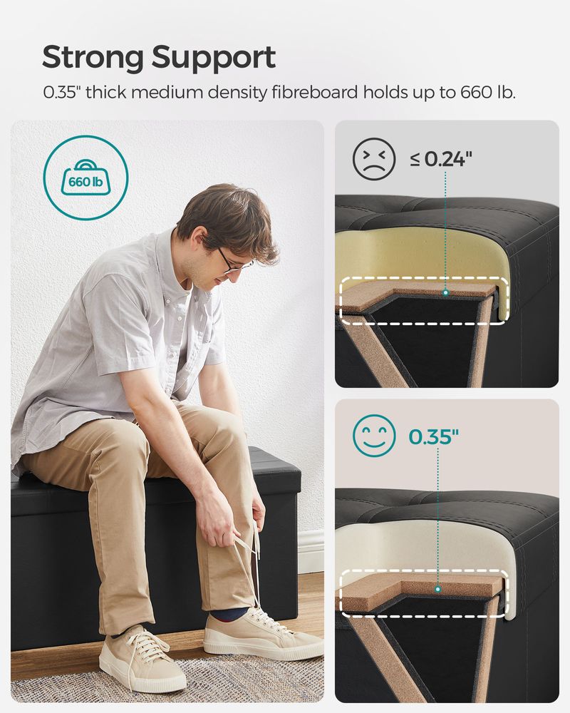 Storage Ottoman Bench - 30 & 43 Inch Folding - Padded Seating