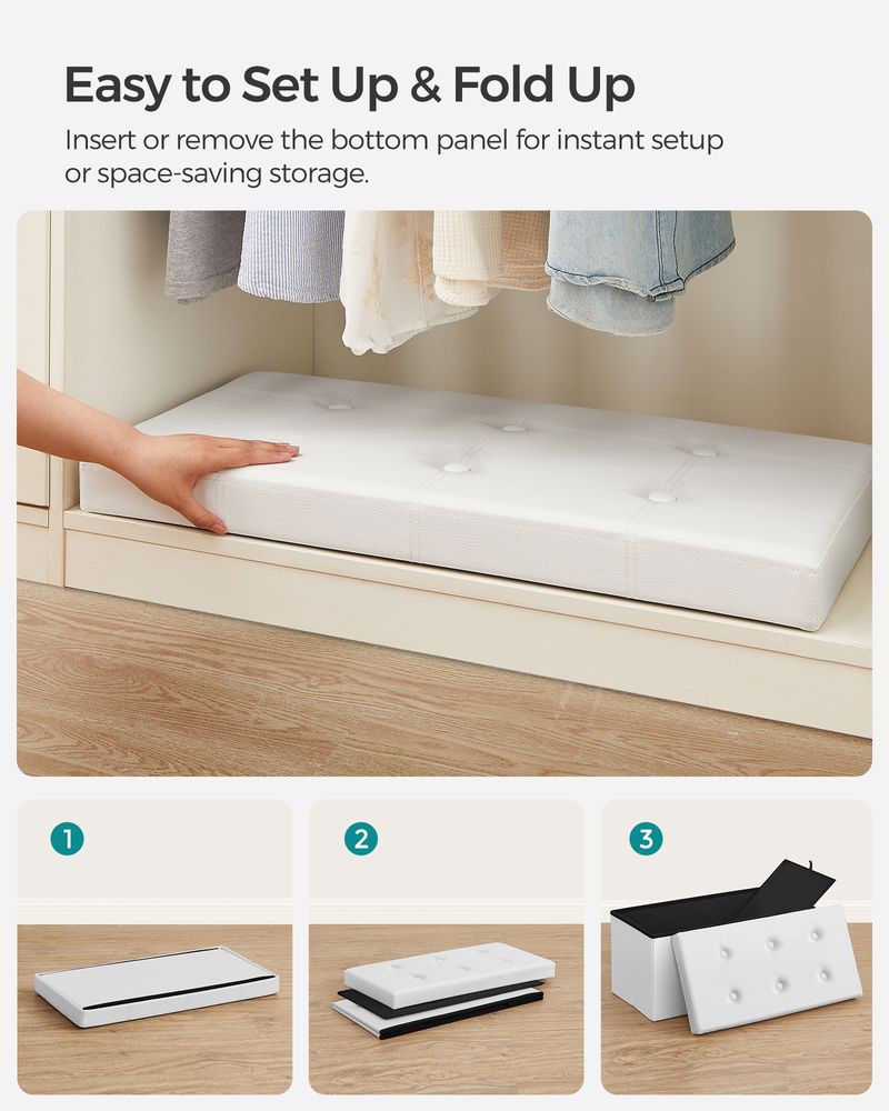 Storage Ottoman Bench - 30 & 43 Inch Folding - Padded Seating