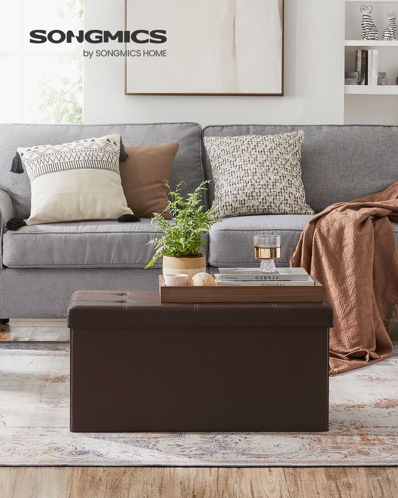 Storage Ottoman Bench - 30 & 43 Inch Folding - Padded Seating