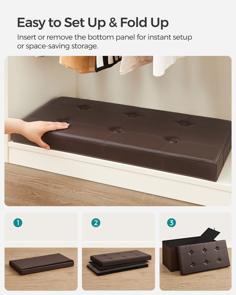 Storage Ottoman Bench - 30 & 43 Inch Folding - Padded Seating