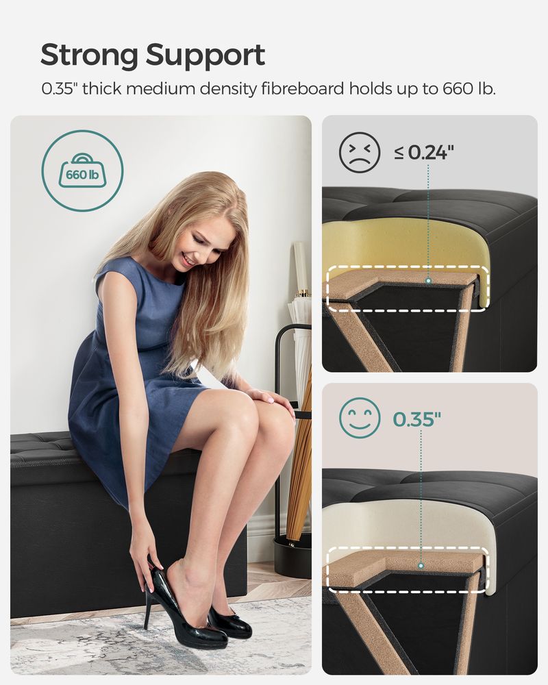 Storage Ottoman Bench - 30 Inch Folding - Flip Top Lid