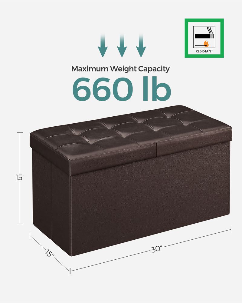 Storage Ottoman Bench - 30 Inch Folding - Flip Top Lid