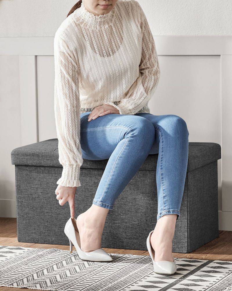 Storage Ottoman Bench - 30 Inch Folding - Linen Upholstered Storage
