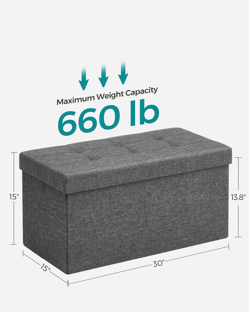 Storage Ottoman Bench - 30 Inch Folding - Linen Upholstered Storage