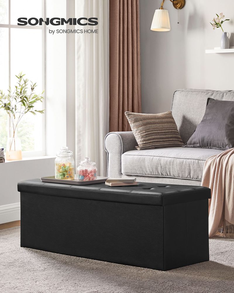 Storage Ottoman Bench - 30 & 43 Inch Folding - Padded Seating