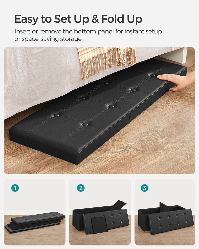 Storage Ottoman Bench - 30 & 43 Inch Folding - Padded Seating
