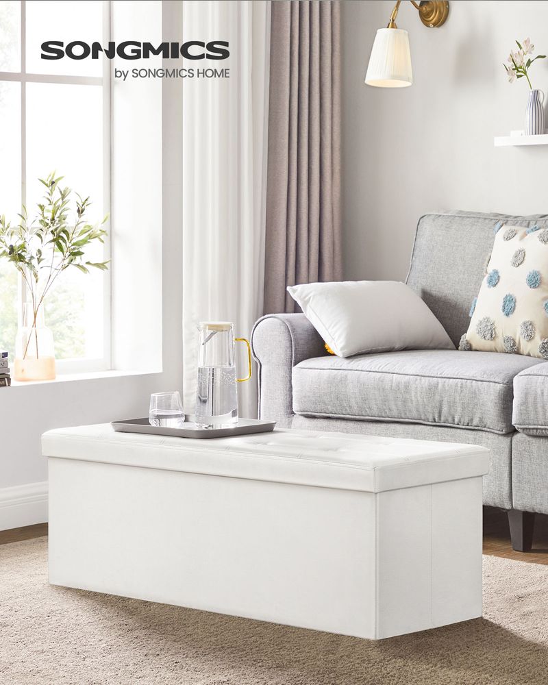 Storage Ottoman Bench - 30 & 43 Inch Folding - Padded Seating