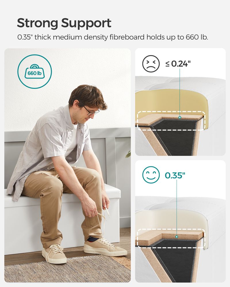 Storage Ottoman Bench - 30 & 43 Inch Folding - Padded Seating