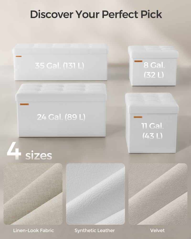 Storage Ottoman Bench - 30 & 43 Inch Folding - Padded Seating