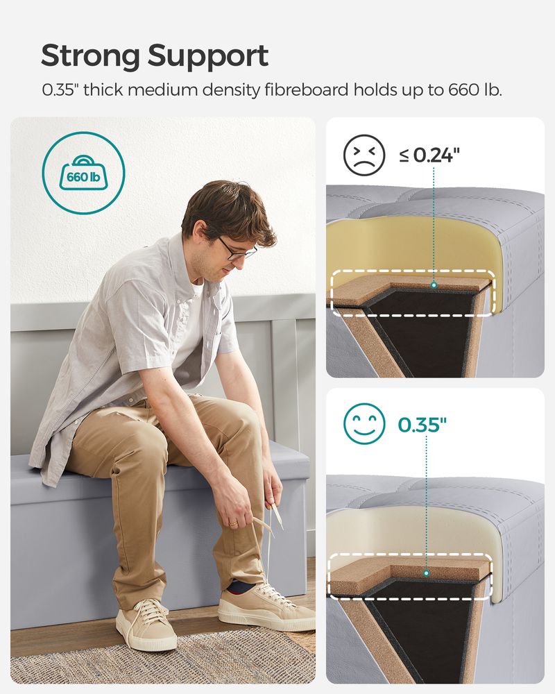 Storage Ottoman Bench - 30 & 43 Inch Folding - Padded Seating