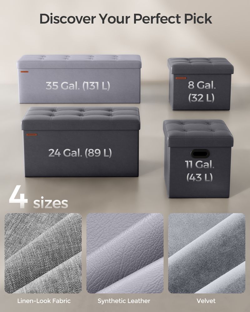 Storage Ottoman Bench - 30 & 43 Inch Folding - Padded Seating