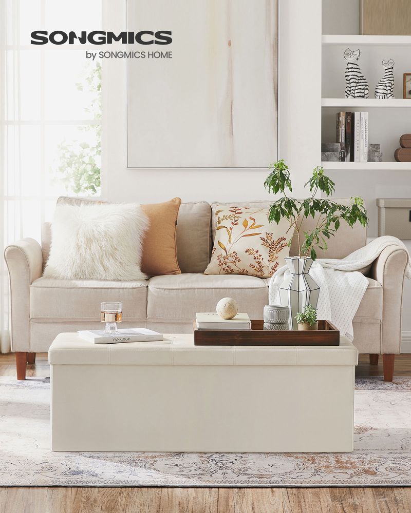 Storage Ottoman Bench - 30 & 43 Inch Folding - Padded Seating