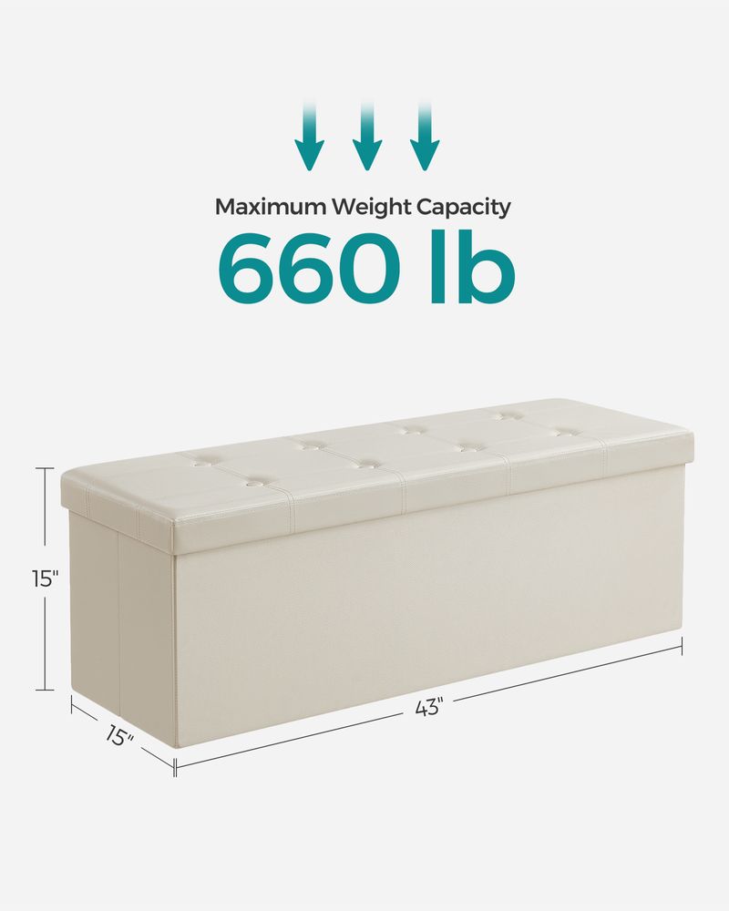 Storage Ottoman Bench - 30 & 43 Inch Folding - Padded Seating