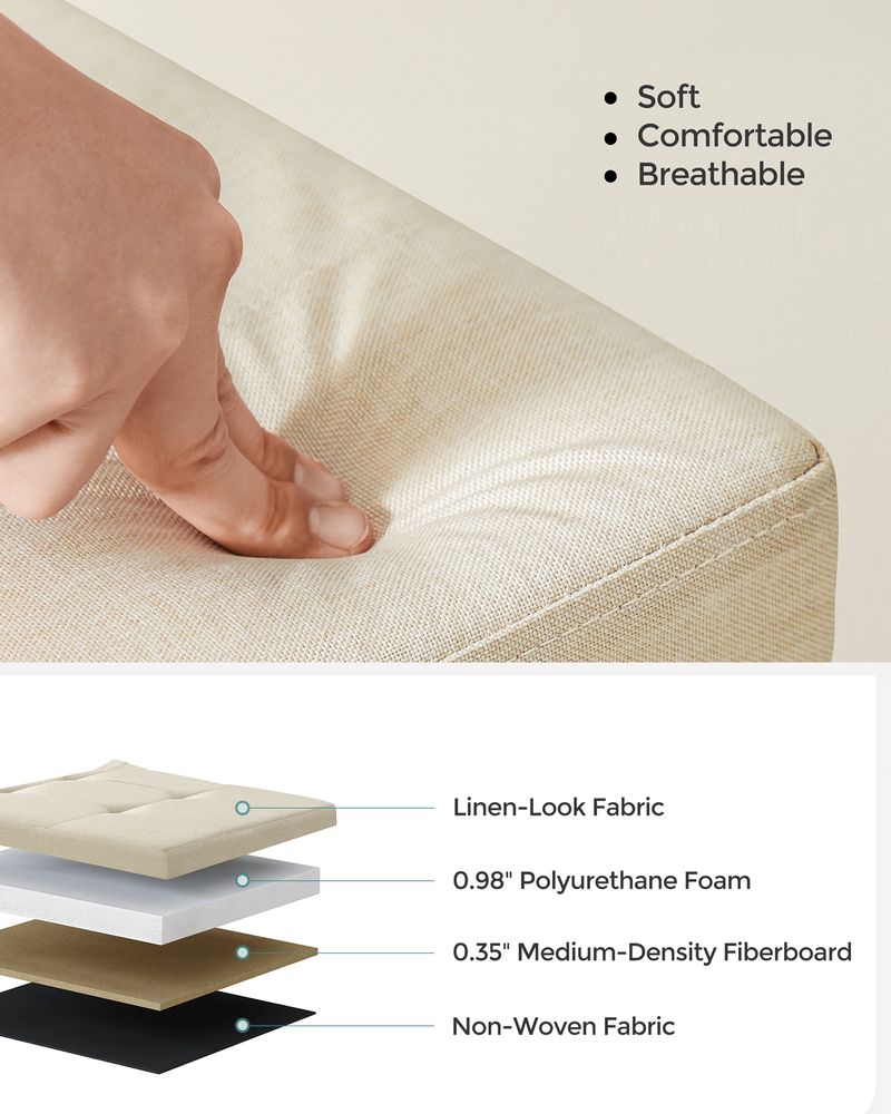 Storage Ottoman Bench - 43 Inch Folding - Linen Look