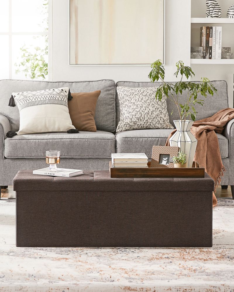 Storage Ottoman Bench - 43 Inch Folding - Linen Look