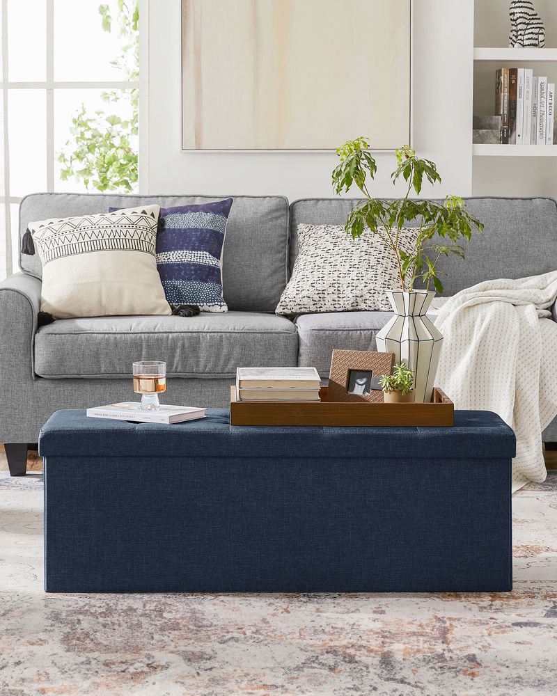 Storage Ottoman Bench - 43 Inch Folding - Linen Look