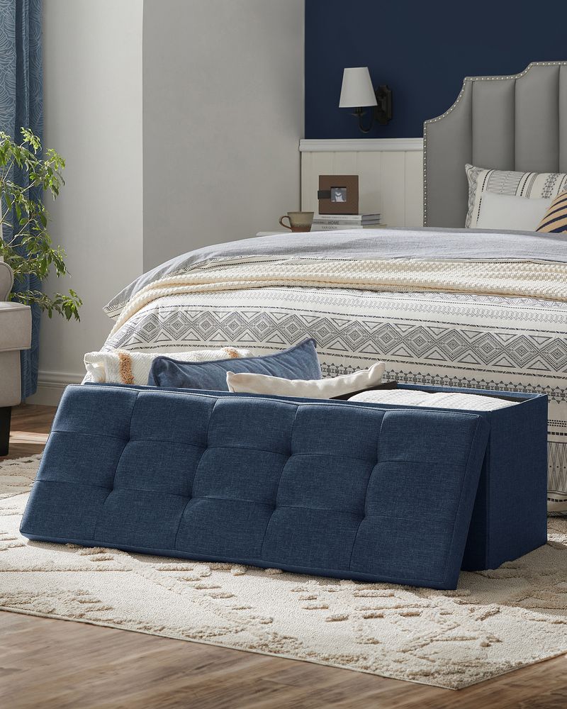 Storage Ottoman Bench - 43 Inch Folding - Linen Look