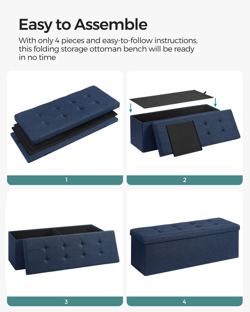 Folding Storage Ottoman Bench – Linen Fabric – 43 Inch Seating Box