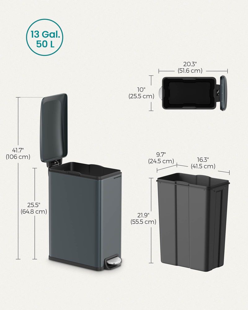 Garbage Can - 13 Gallon Slim - Soft Close Lid - Narrow Spaces