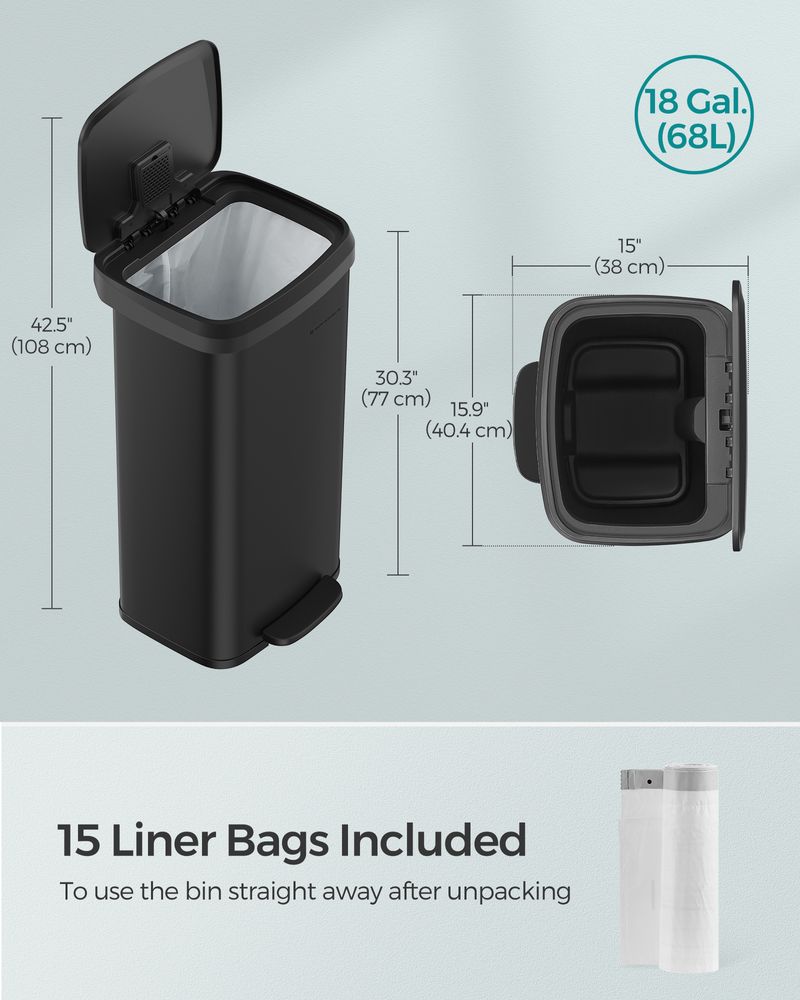 Trash Can - 13 & 18 Gallons Stainless Steel - Pedal Lid