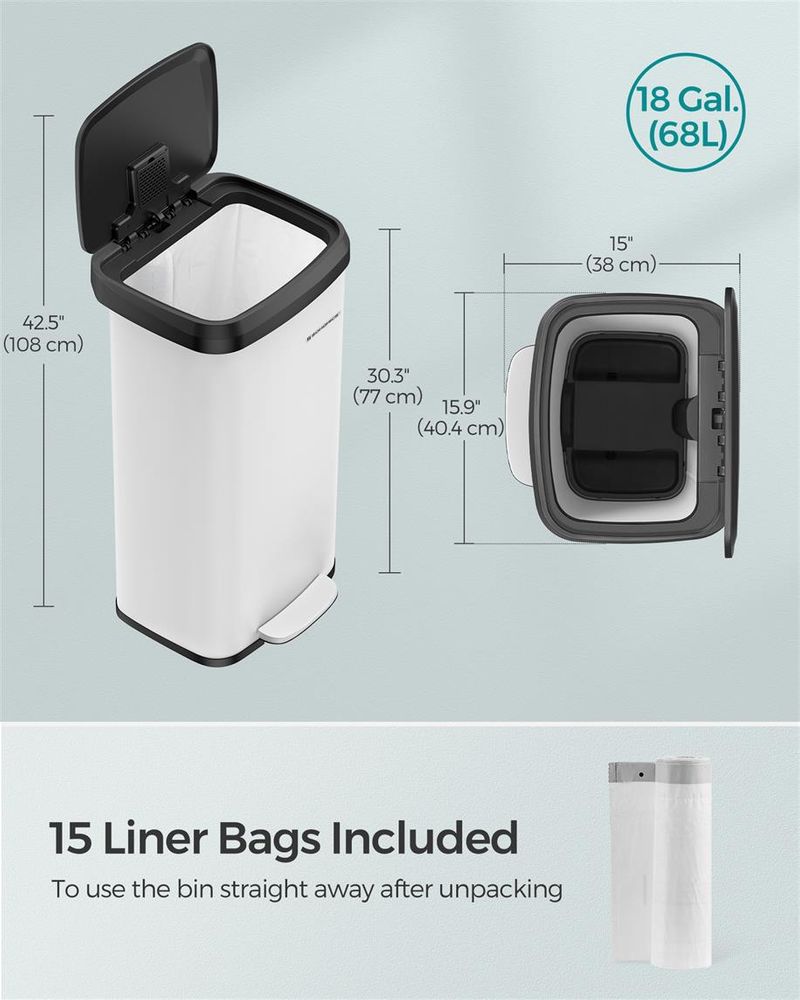 Trash Can - 13 & 18 Gallons Stainless Steel - Pedal Lid