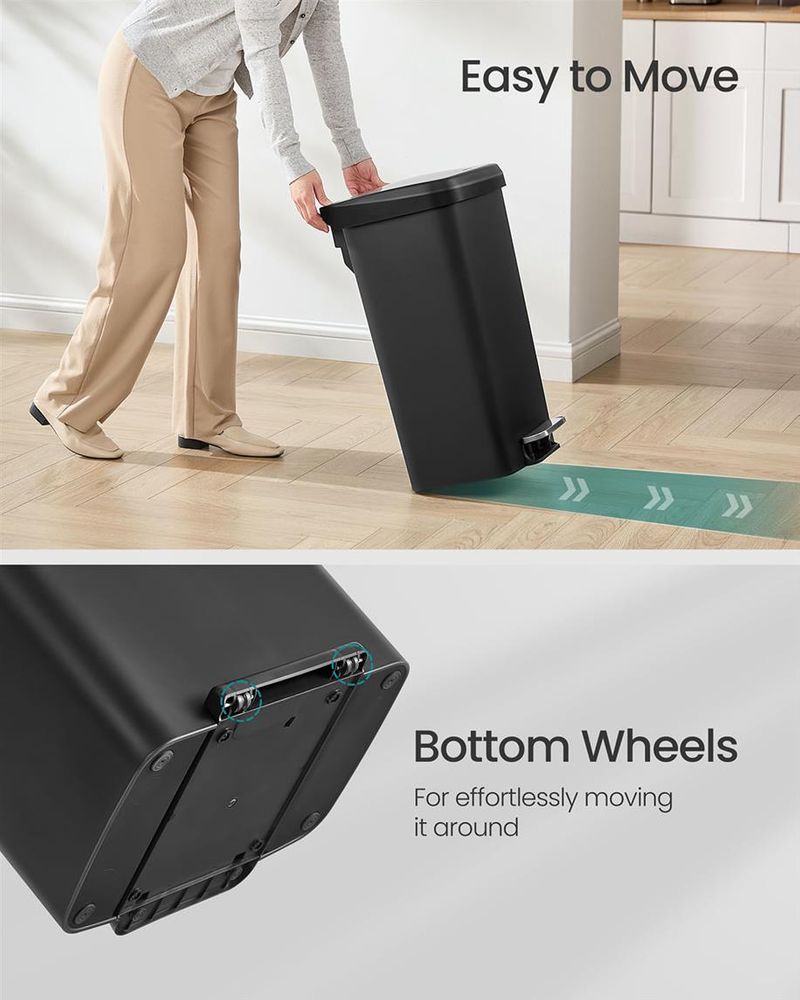 12 Gallon Kitchen Trash Can With Lid Soft Close Step Pedal Wheels
