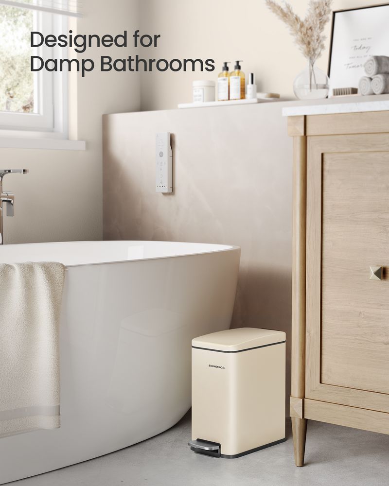 Small Trash Bin With Lid – Step Pedal – Slim Bathroom Design