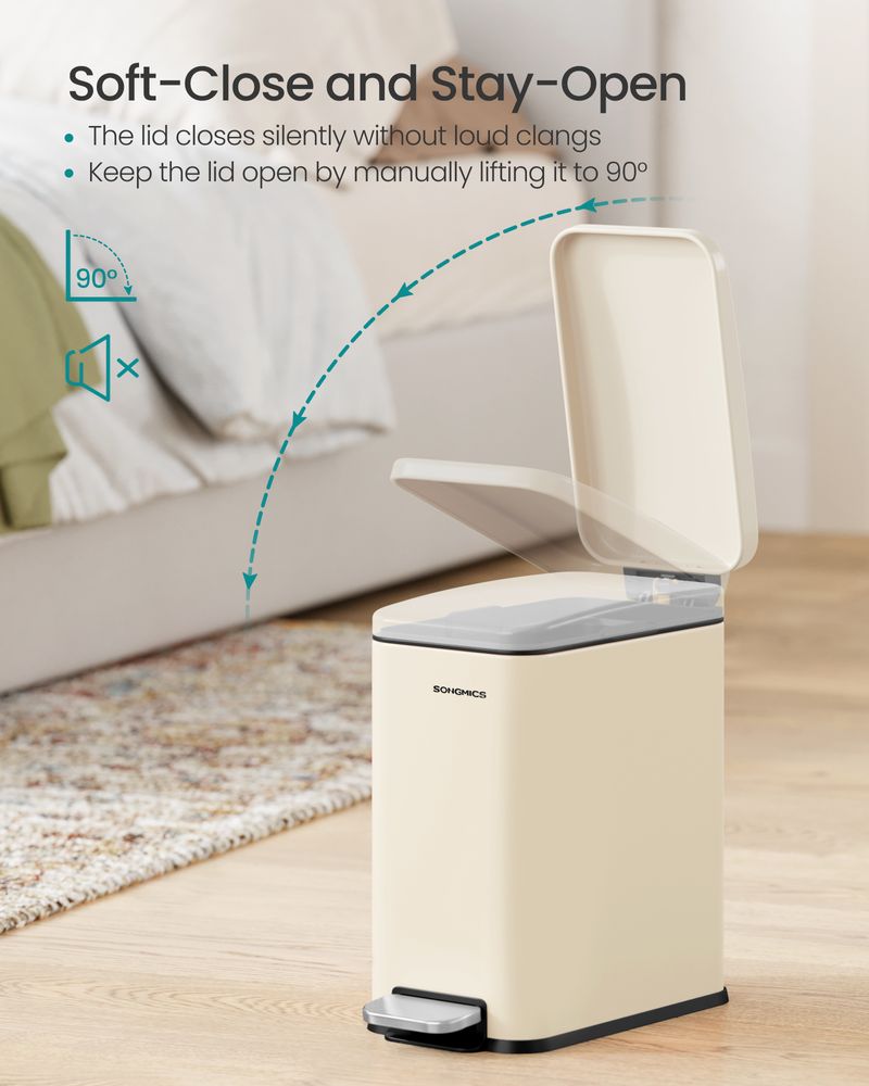 Small Trash Bin With Lid – Step Pedal – Slim Bathroom Design