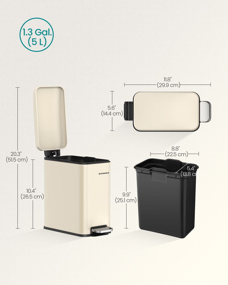 Small Trash Bin With Lid – Step Pedal – Slim Bathroom Design