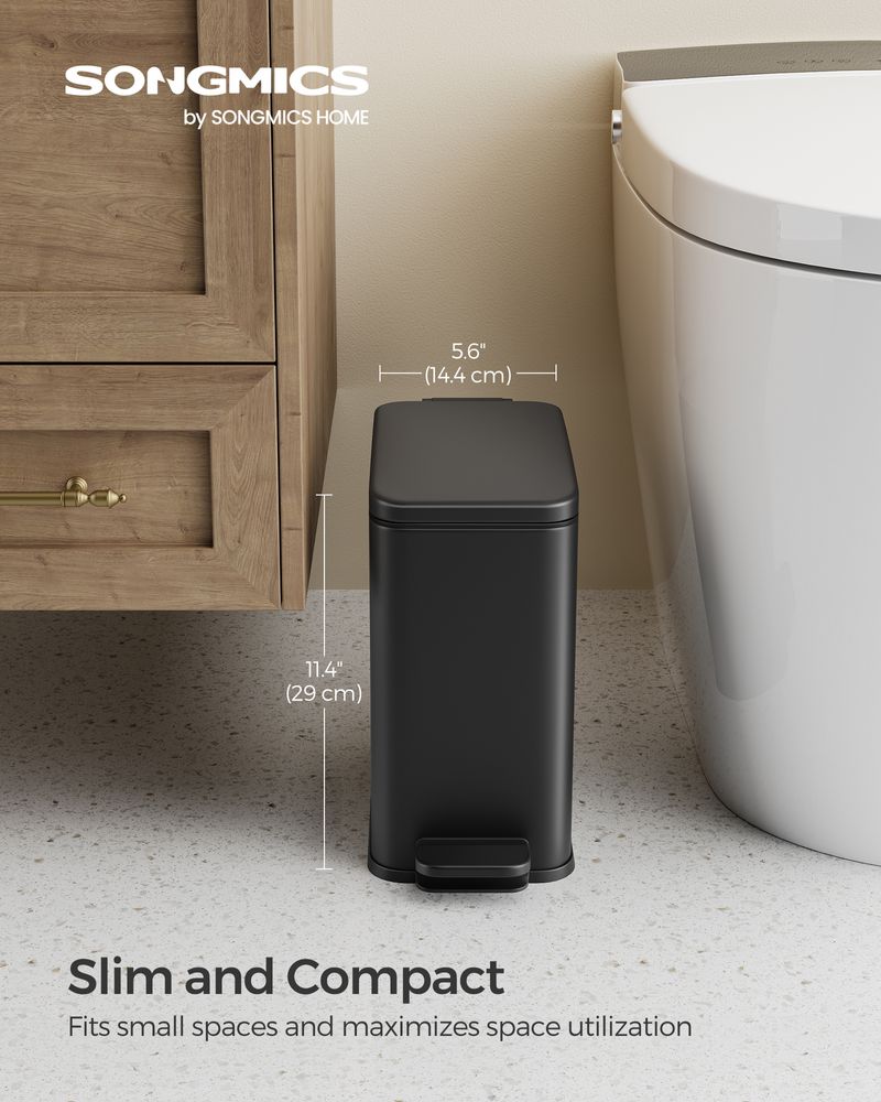 Small Trash Bin With Lid – Step Pedal – Slim Bathroom Design