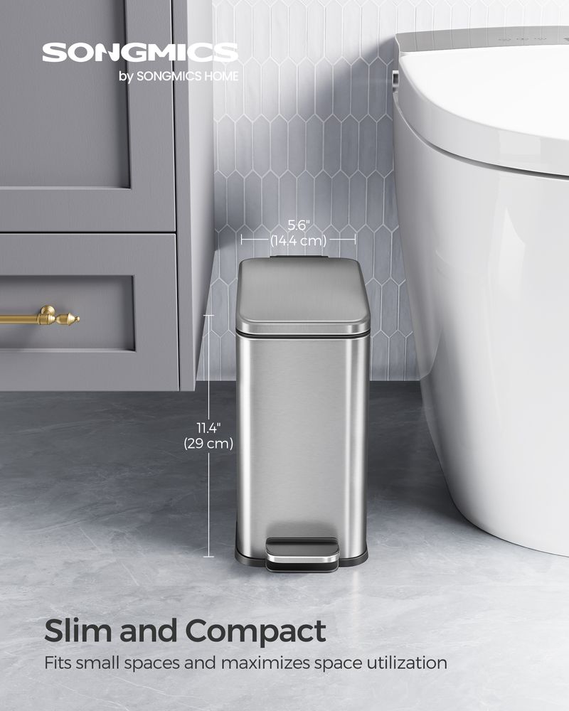 Small Trash Bin With Lid – Step Pedal – Slim Bathroom Design