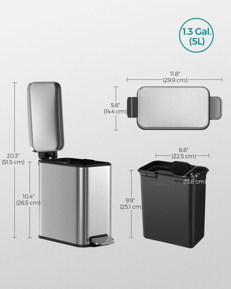 Small Trash Bin With Lid – Step Pedal – Slim Bathroom Design