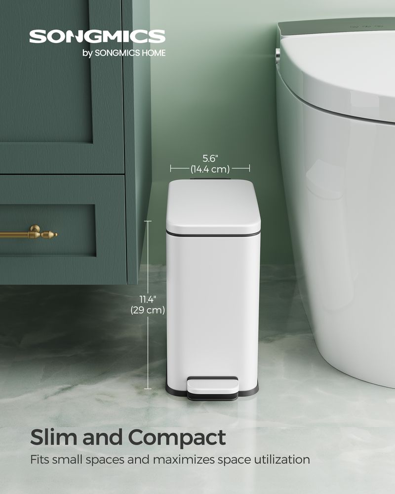 Small Trash Bin With Lid – Step Pedal – Slim Bathroom Design