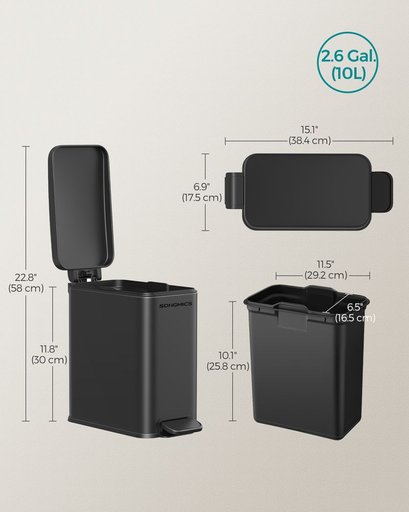 Small Trash Bin With Lid – Step Pedal – Slim Bathroom Design