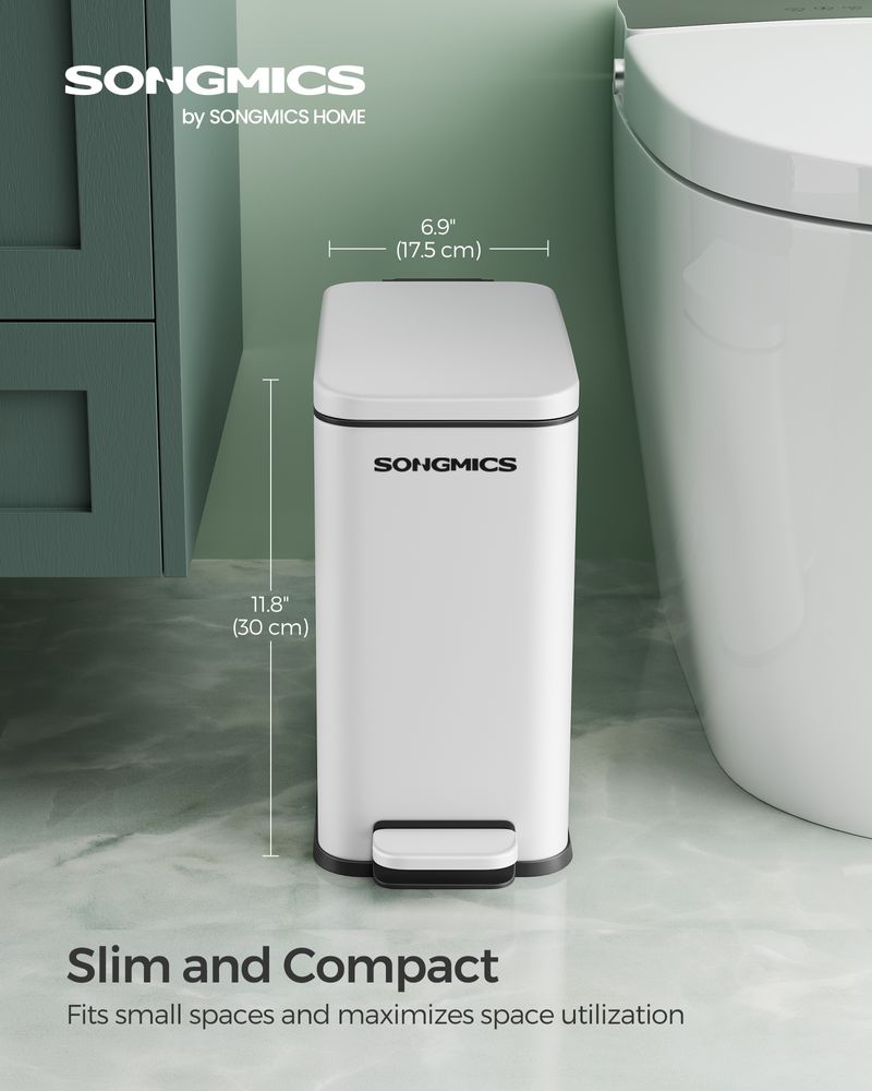 Small Trash Bin With Lid – Step Pedal – Slim Bathroom Design