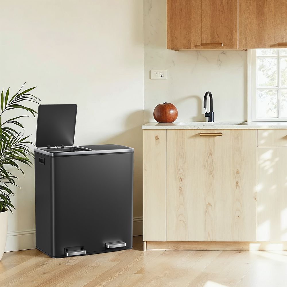 Double Trash Can With 2 Compartments – 2 x 8 Gallon – Soft Close Step Bin