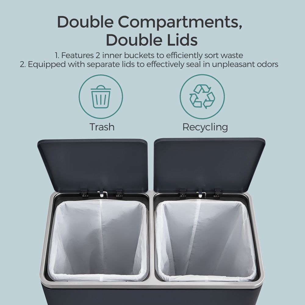 Double Trash Can With 2 Compartments – 2 x 8 Gallon – Soft Close Step Bin