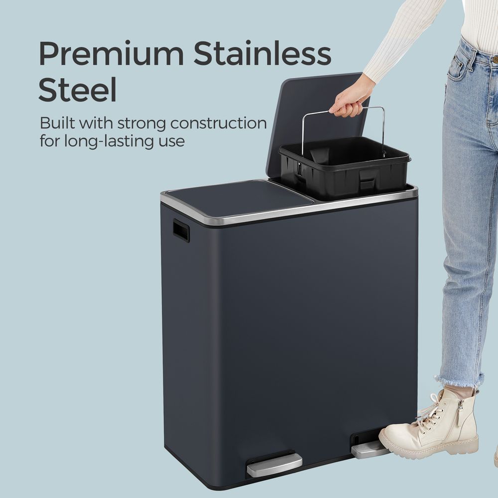 Double Trash Can With 2 Compartments – 2 x 8 Gallon – Soft Close Step Bin