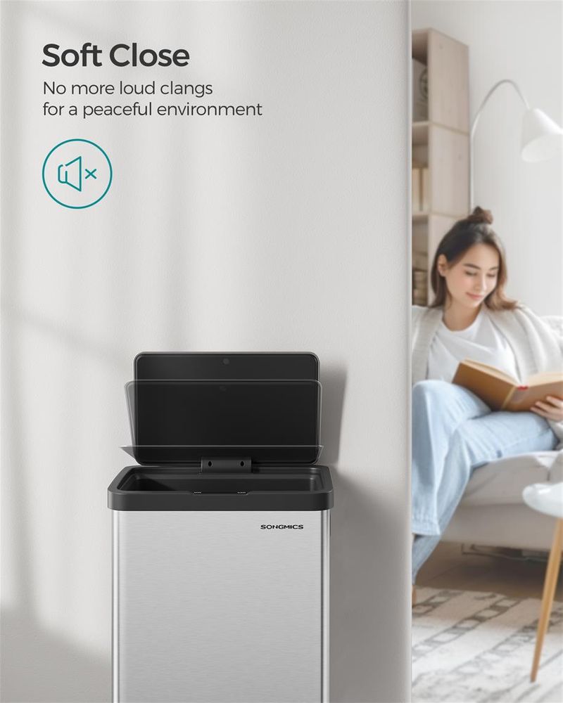 18 Gallon Motion Sensor Trash Can – Hands-Free – Soft Close Lid