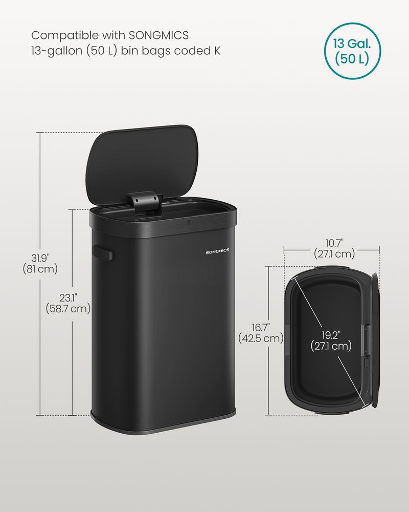 13 Gallon Motion Sensor Trash Can – Dual Open – Soft Close Lid