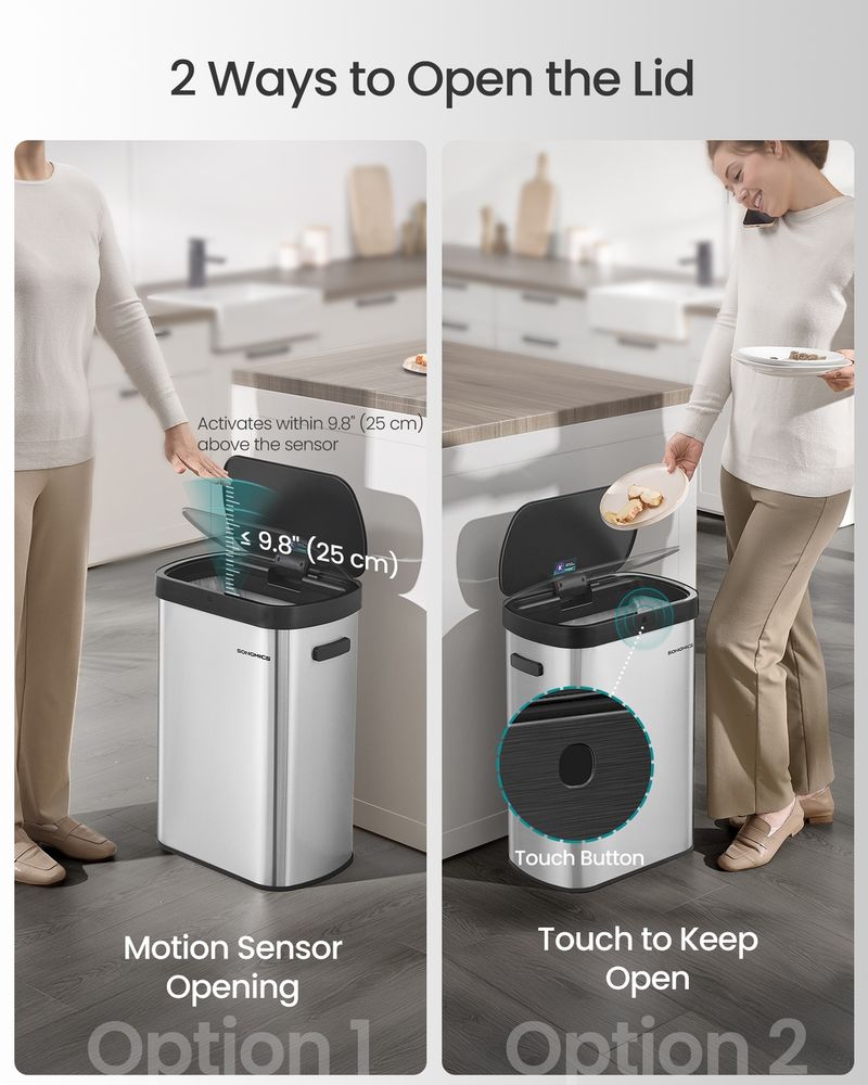 13 Gallon Motion Sensor Trash Can – Dual Open – Soft Close Lid