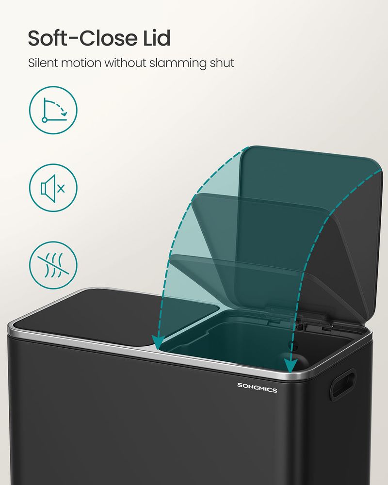 Double Kitchen Trash Can – 2 x 10.6 Gallon – Step Pedal Soft Close