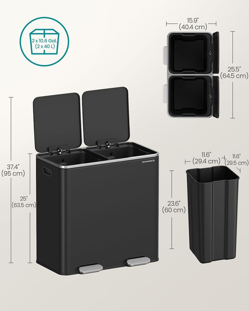 Trash Can - Dual 10.6 Gallon - Soft Close Pedal Kitchen