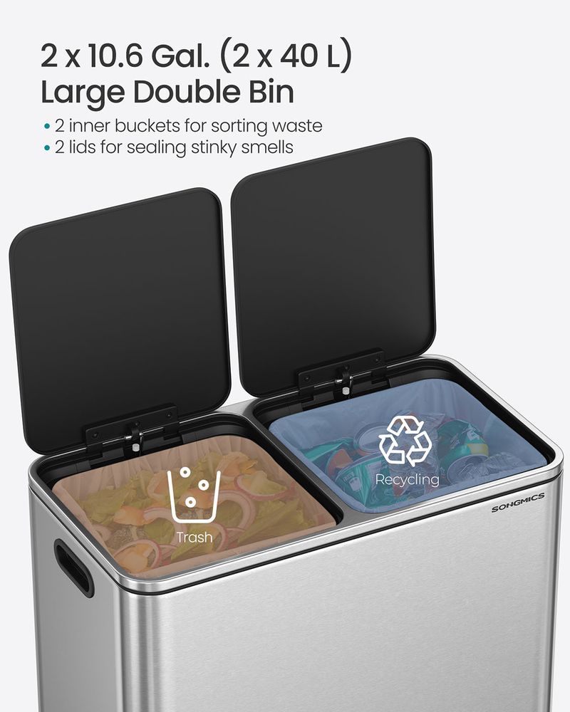 Trash Can - Dual 10.6 Gallon - Soft Close Pedal Kitchen