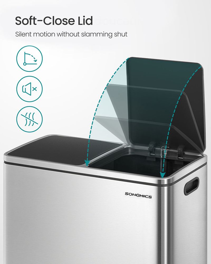 Double Kitchen Trash Can – 2 x 10.6 Gallon – Step Pedal Soft Close