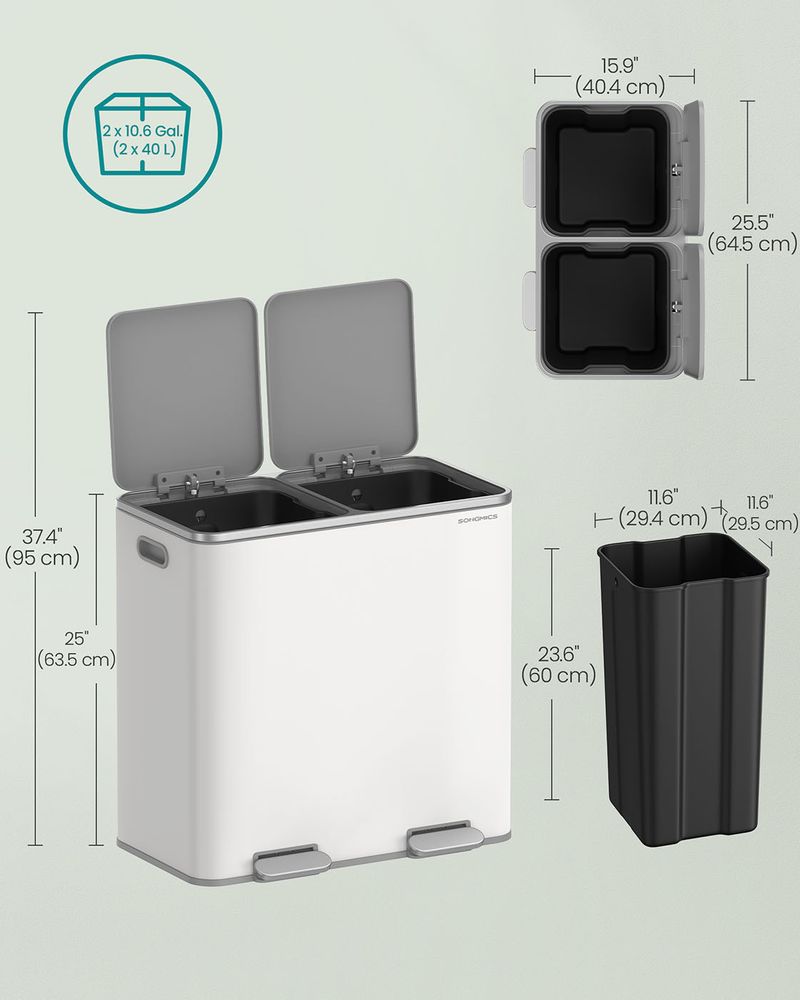 Double Kitchen Trash Can – 2 x 10.6 Gallon – Step Pedal Soft Close