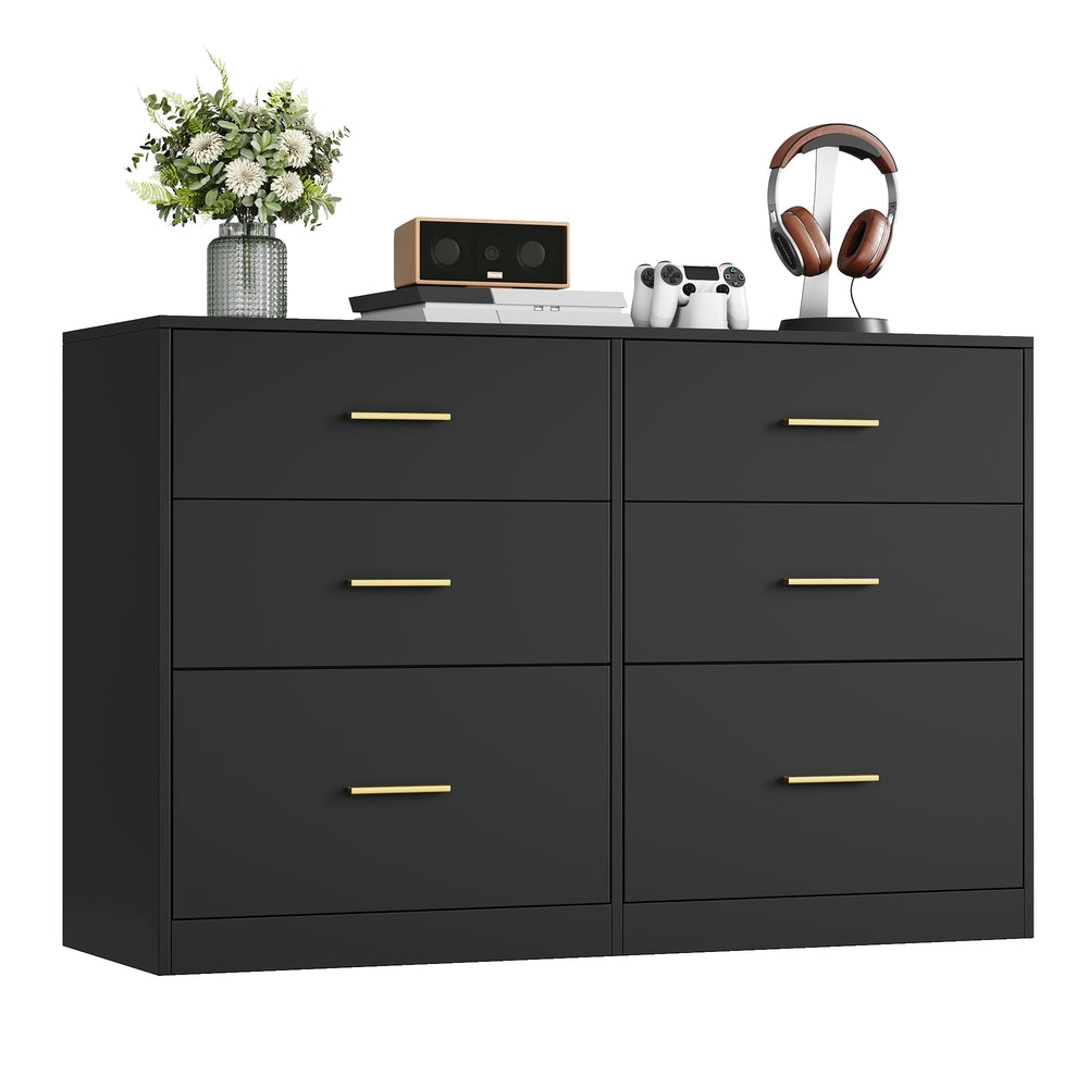 6 Drawer Dresser With Charging Station LED Lights Storage Cabinet