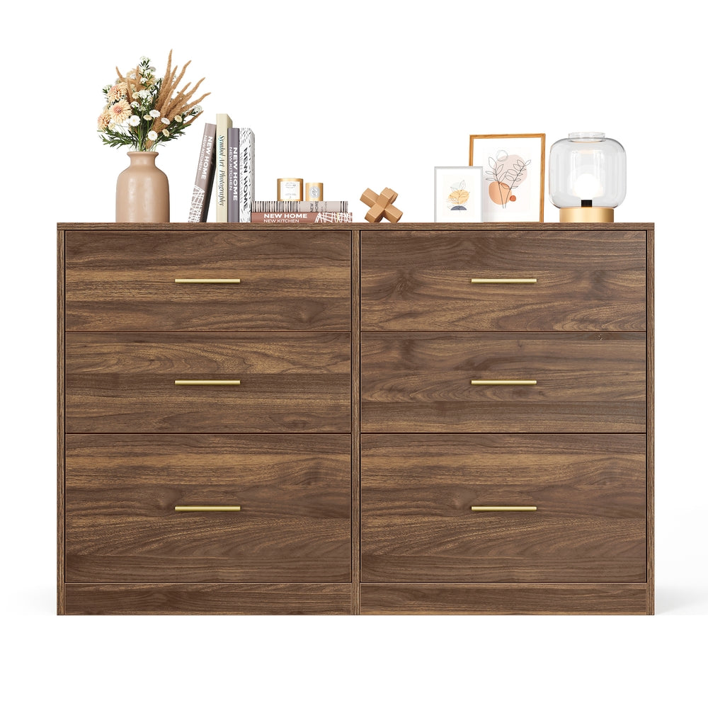 6 Drawer Dresser With Charging Station LED Lights Storage Cabinet