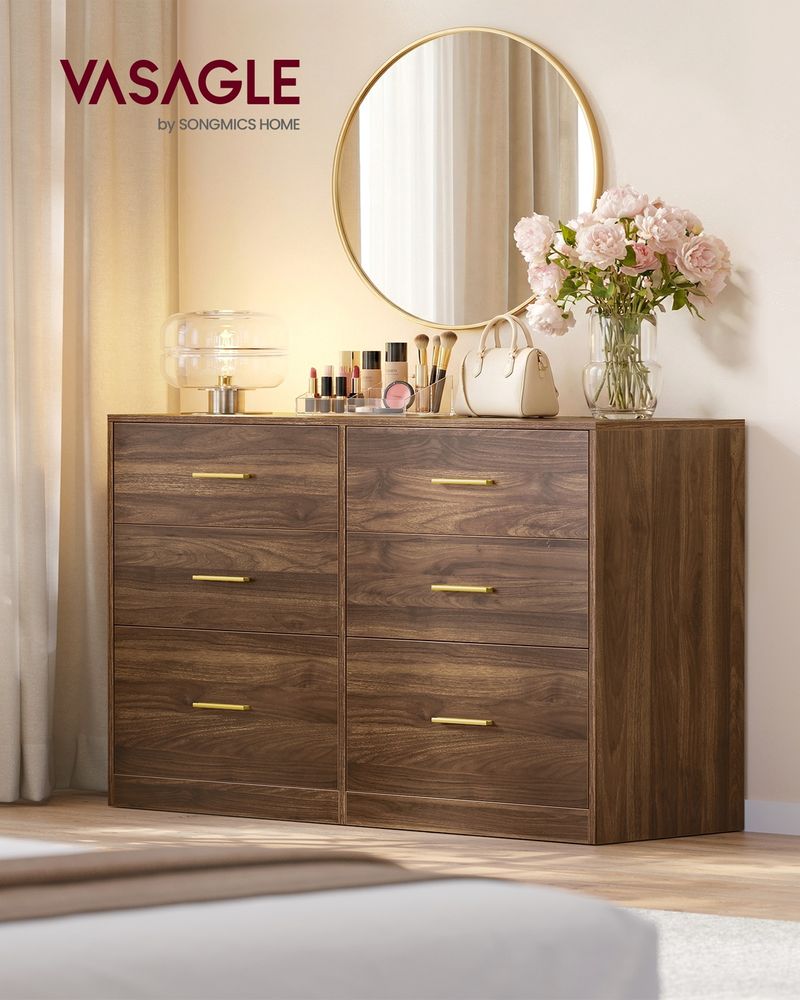 6 Drawer Dresser With Charging Station LED Lights Storage Cabinet