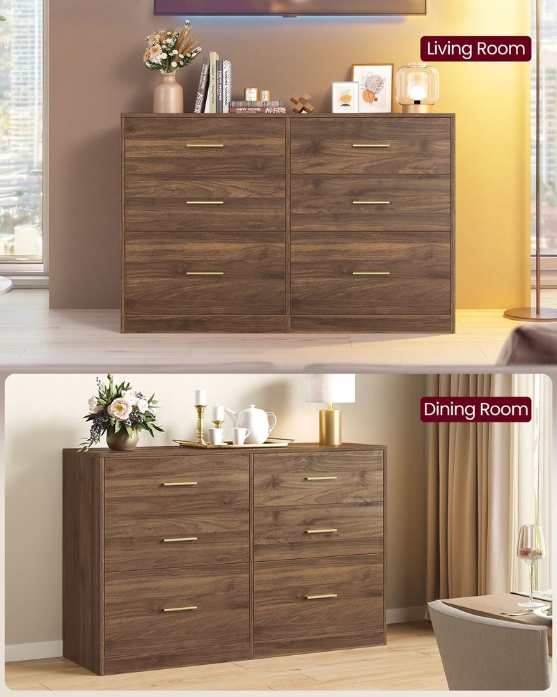6 Drawer Dresser With Charging Station LED Lights Storage Cabinet